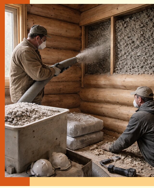 Утепление дома из бруса эковатой в Сланцах