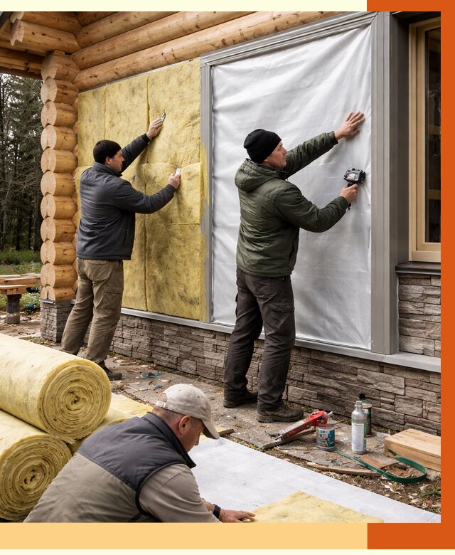 Утепление бревенчатого дома в Сланцах от 7904 руб/м2 — заказать под ключ | ТепломастерСлы