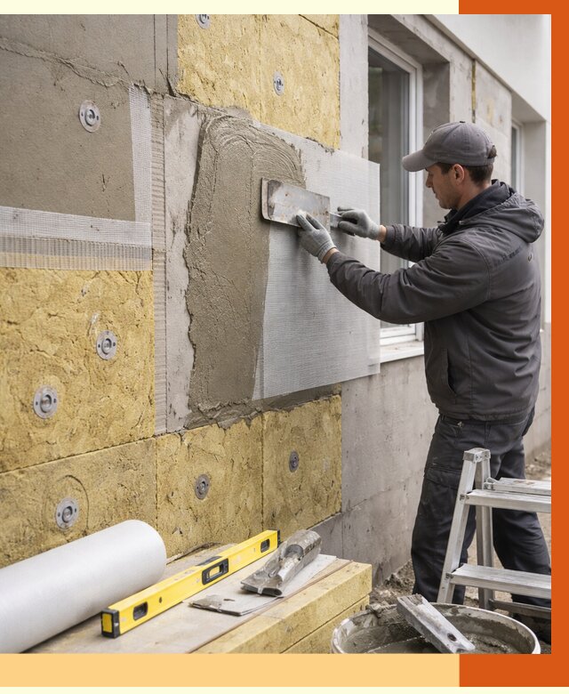 Утепление фасада под штукатурку в Сланцах от 4339 руб/м2 — монтаж пенопластом и минватой | ТепломастерСлы