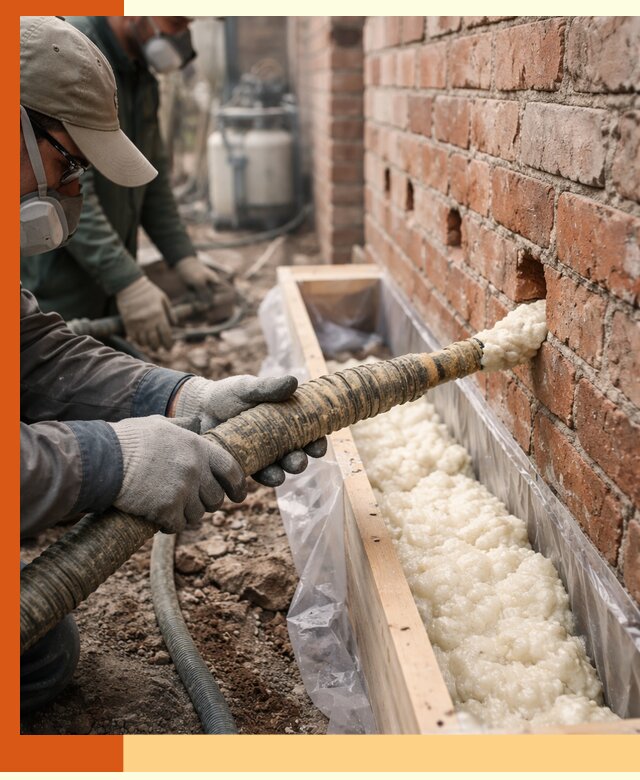 Заливка ППУ в пустоты кирпичной стены в Сланцах