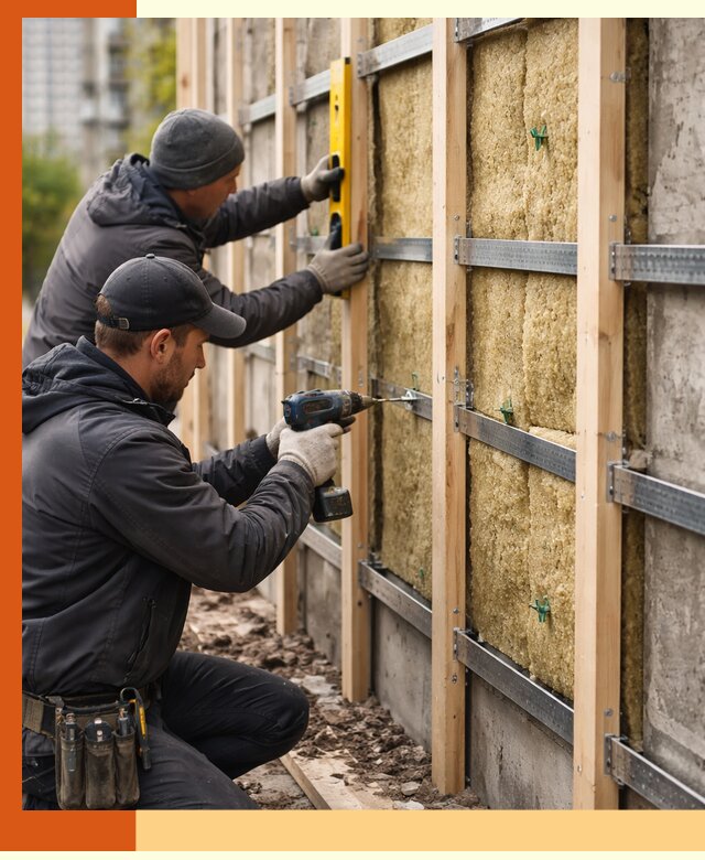 Монтаж обрешетки под утепление зданий и квартир в Сланцах